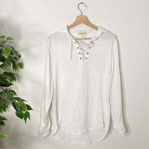 Anthropologie Cloth & Stone white lace up blouse